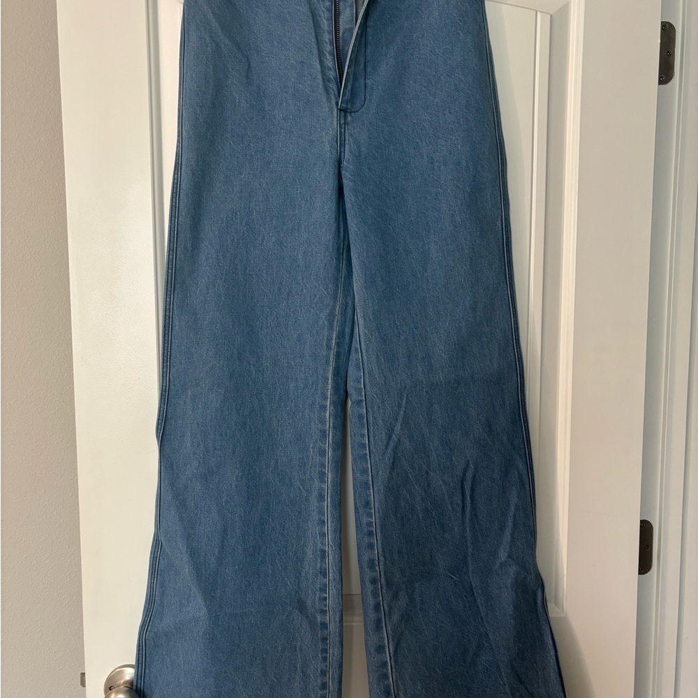 Warm Blue Flare Wide Leg Jeans